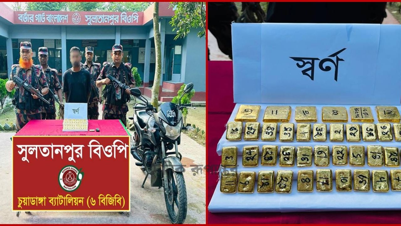 চুয়াডাঙ্গায় প্রায় সাড়ে ১৩ কোটি টাকার ৩৯ পিচ স্বর্ণের বারসহ ১ পাচারকারী আটক